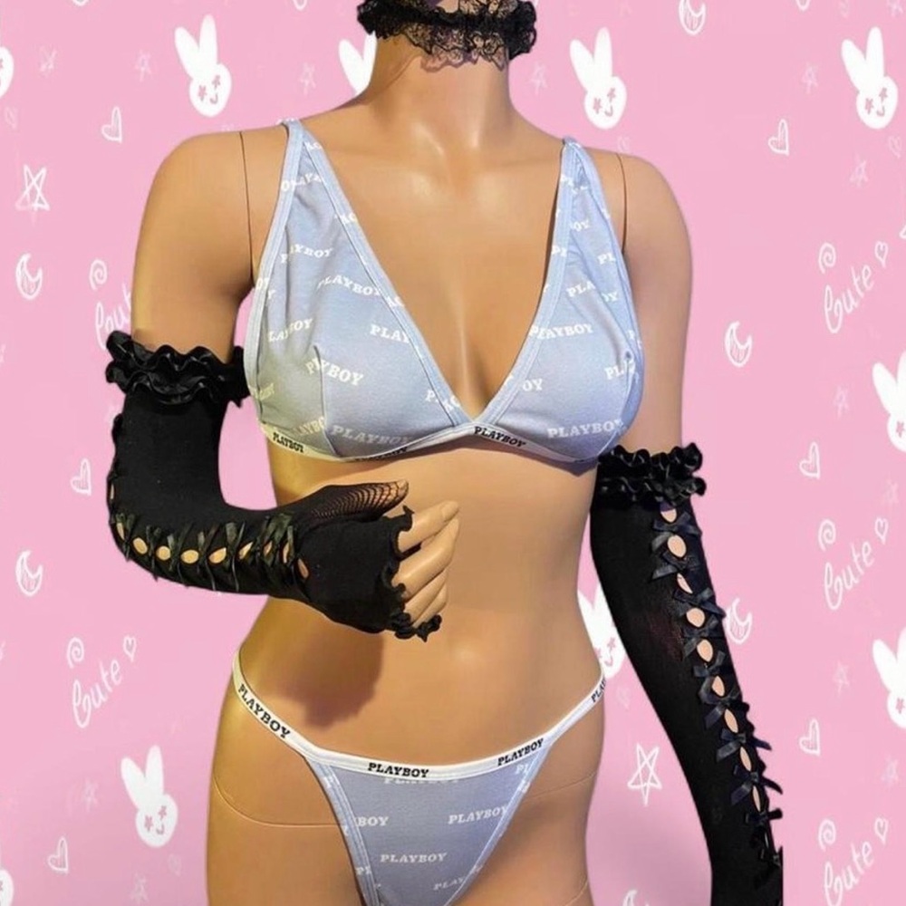 Playboy misguided blue and white bra and panty set